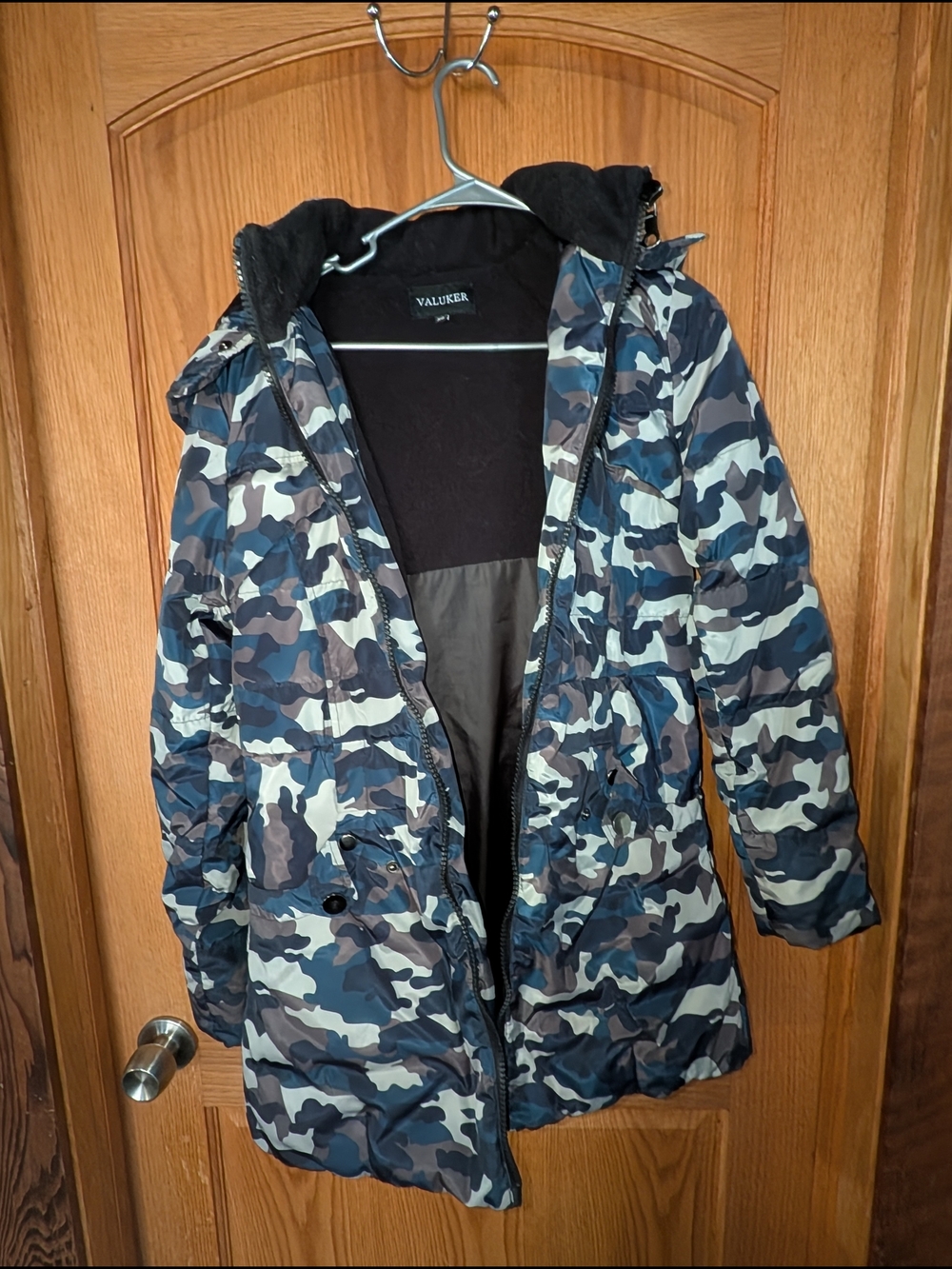 Women's Valuker  Camouflage Puffer Coat - Blue/Gray Xs